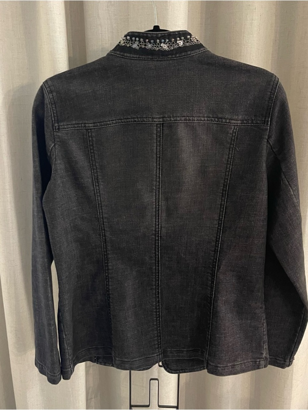 Chico's Black Embellished Denim Jacket with Silver Sequin Detail - Picture 6 of 8